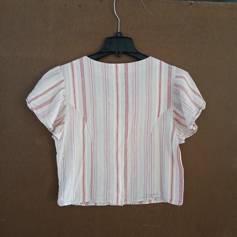 Vanilla Star Linen Short Sleeve Top Striped Comfy Casual Beachy Boho Tropical - Picture 3 of 10